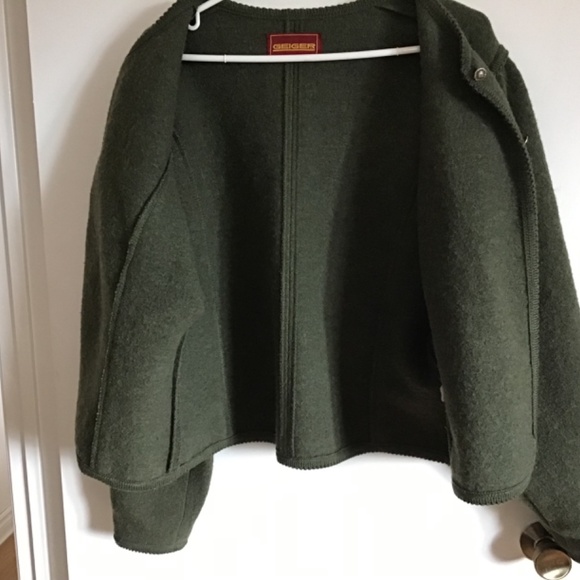 Geiger Women Pure Virgin Wool Cardigan Sweater Long Puff Sleeve Green Size L XL - Picture 8 of 8